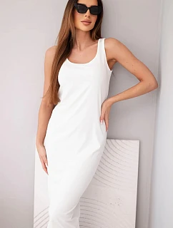 Dámske viskózové rebrované šaty bez ramienok ecru