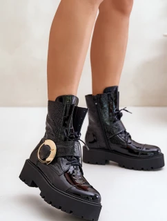 Kožené boty se zlatou sponou černé model 21672986 - Zazoo