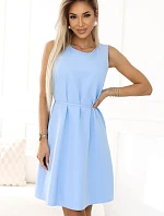 296-12 VICTORIA Trapézové šaty bez rukávov s opaskom - modré