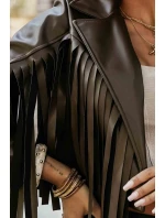 model 21371205 Krátká bunda s třásněmi z měkké ekokůže čokoládová - numoco basic model 21371205 Krátká bunda s třásněmi z měkké ekokůže čokoládová - numoco basic