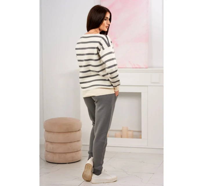 Svetr set Pruhovaná mikina + Kalhoty šedý