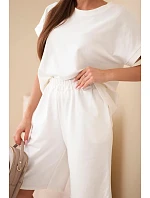 Dámský bavlněný komplet triko s krátkým rukávem a šortky s gumou v pase ecru