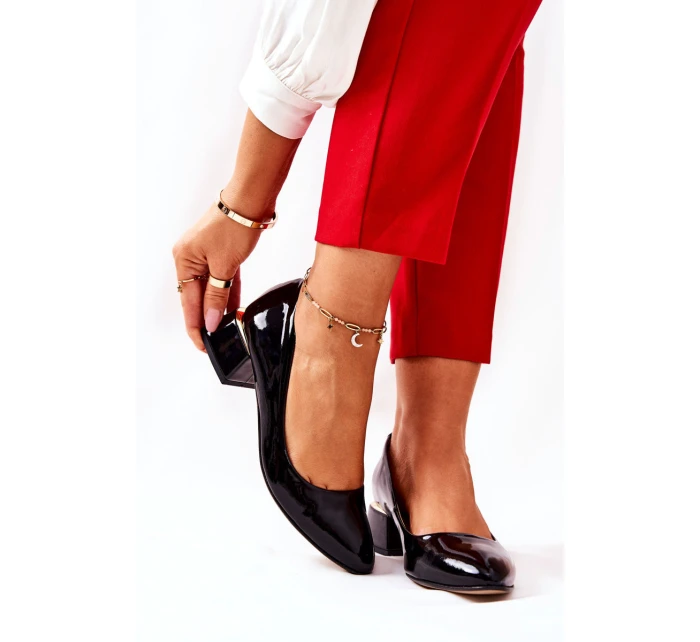 Skórzane Lakierowane Czółenka Lewski 3118 Czarne