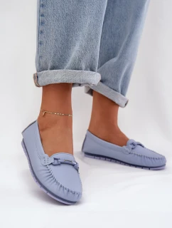 Płaskie Skórzane Mokasyny Z Ozdobą S.Barski LR51-547 Niebieskie