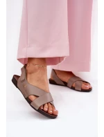 Kožené sandály na suchý zip tmavě béžové model 21694316 - Zazoo