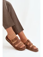 Dámské pantofle s pásky a zlatým hnědé model 21919139 - Boto