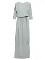 model 18002083 Maxi bavlněné šaty s páskem na zavazování pistáciová barva - Moe