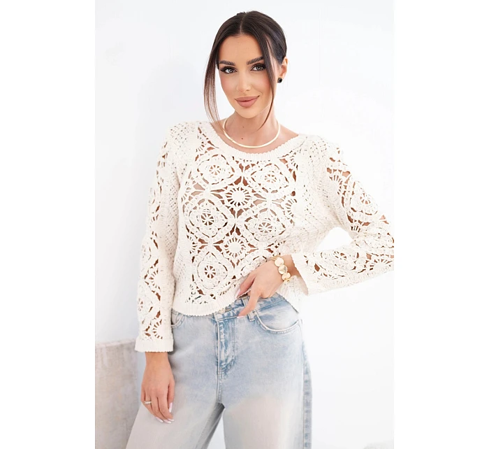 Dámský letní krajkový svetr s knoflíky a dlouhým rukávem černý Dámský letní krajkový svetr s knoflíky a dlouhým rukávem černý