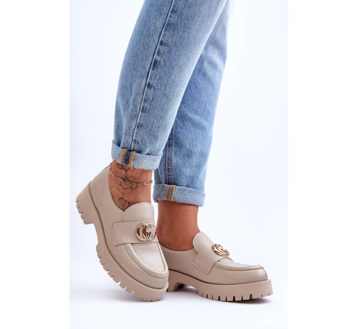 Damskie Półbuty Skórzane Z Ozdobą Beżowe Rosefalls