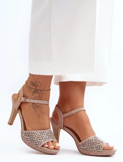 Ozdobené sandály na podpatku model 21645625 Růžové Zlato - D&A