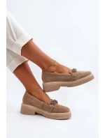 Zazoo 3429/W Damskie Zamszowe Mokasyny Z Ozdobą Beżowe