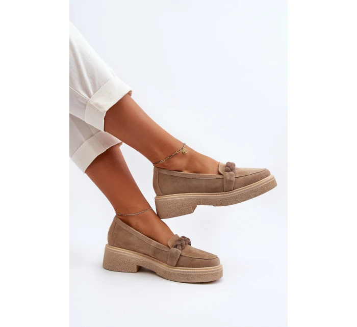 Zazoo 3429/W Damskie Zamszowe Mokasyny Z Ozdobą Beżowe