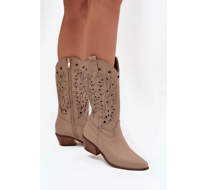 Kožené Kozačky S Svrškem Tmavě Béžové Zazoo model 21704060 - Boto