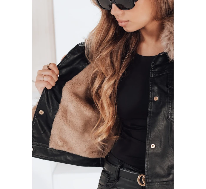 Dámská kožená bunda s kožešinou černá Dstreet model 21991887 - FashionStreet