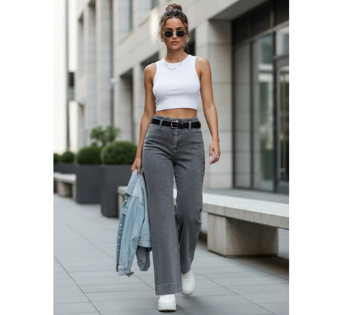 Dámske džínsy s vysokým pásom a širokými nohavicami sivé FashionStreet UY2908