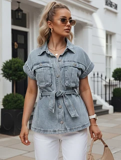 Dámska džínsová košeľa s opaskom a krátkymi rukávmi FashionStreet EY2691