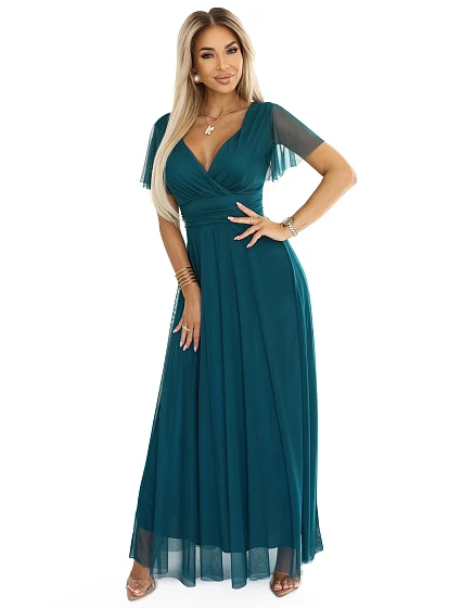 Dlouhé šaty s výstřihem a krátkými rukávy model 21077167 - numoco basic