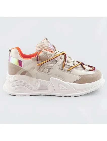 Béžové dámske sneakersy s dvojitými šnúrkami (7001)
