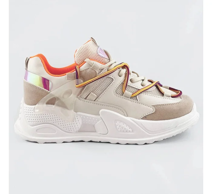 Béžové dámske sneakersy s dvojitými šnúrkami (7001)