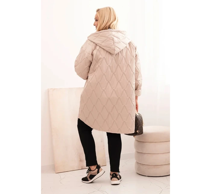 Dámska prešívaná bunda s kapucňou a nápisom HOPE v tmavobéžovej farbe Dámska prešívaná bunda s kapucňou a nápisom HOPE v tmavobéžovej farbe