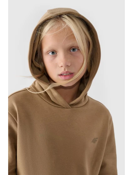 Dziewczęca Nierozpinana Bluza Z Kapturem Gładka Beżowa 4F 4FJWMM00TSWSF1316-83S
