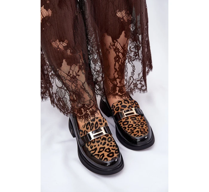Kožené Lakované Mokasíny Leopard model 21691262 Černé - VINCEZA