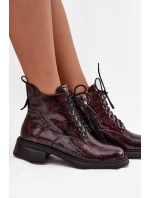 Lakované kožené dámské boty na klínu model 21713850 bordó - D&A