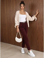 Dámske manšestrové nohavice s opaskom, vínové, FashionStreet UY3147 Dámske manšestrové nohavice s opaskom, vínové, FashionStreet UY3147