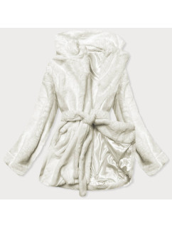Biela dámska bunda - kožúšok s golierom (GSQ2166)