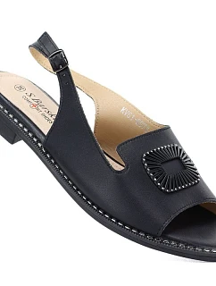 Dámske čierne kožené sandále S.Barski KV61-6076
