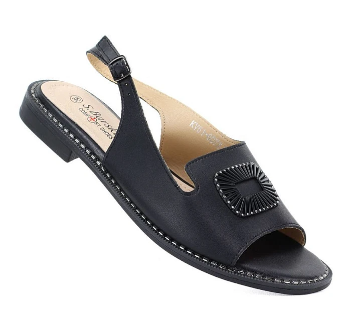 Dámske čierne kožené sandále S.Barski KV61-6076
