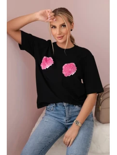 Bavlněná halenka s květinovým potiskem černý