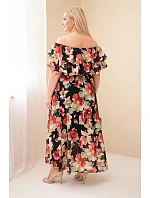 Dámske plus size maxi šaty so španielskym volánom a elastickým pásom čierne