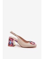 Kožené Dámské Sandály Na Podpatku D&A model 21686975 Béžové - S.Barski