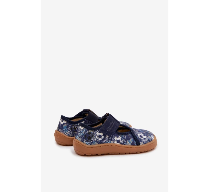 Dětské pantofle na suchý zip Barefoot míčky Froddo Cannvas G1700439-5 Modré