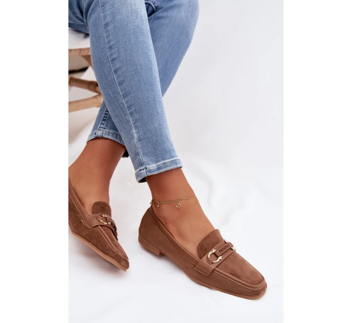 Dámské mokasíny Loafersy s ozdobným prvkem Hnědé Evelora