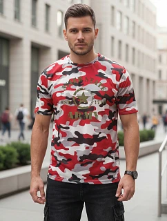 Pánske tričko s potlačou v kamuflážovom vzore, červené, FashionStreet NX2002R