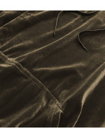 Velúrový teplákový komplet v khaki farbe s lampasmi (YP-9964)