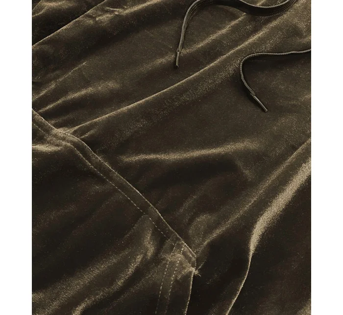 Velúrový teplákový komplet v khaki farbe s lampasmi (YP-9964)