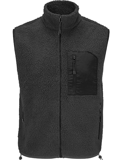 SOL'S Fury Bodywarmer – fleecová vesta Sherpa 25.4041, uhlíkovosivá/čierna