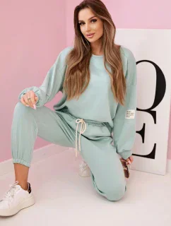 Komplet teplákové + kalhoty máslová látka tmavá máta