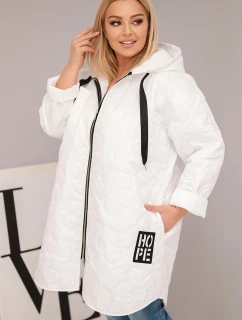 Dámská bunda Plus Size prošívaná s kapucí a nápisem model 21808655 bílá - K-Fashion