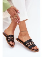 Ploché dámské sandály se zlatým detailem černé model 21700081 - Boto