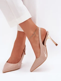 Lakierowane Szpilki Z Odkrytą Piętą I Szpiczastymi Noskami Beżowe Rivori