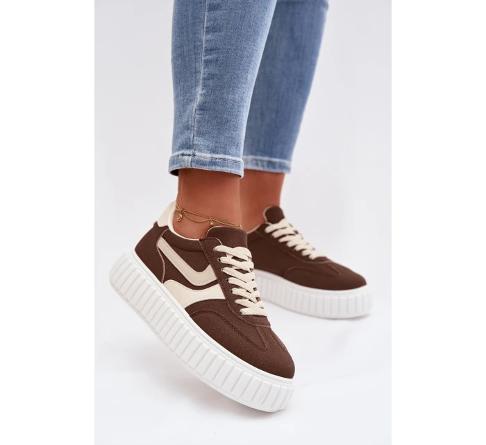 Dámské tenisky na platformě z eko semiše hnědé Cadrina Dámské tenisky na platformě z eko semiše hnědé Cadrina