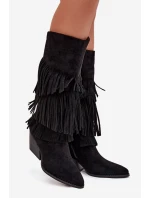 Brivina dámske zateplené kovbojské čižmy so strapcami - čierne Brivina dámske zateplené kovbojské čižmy so strapcami - čierne
