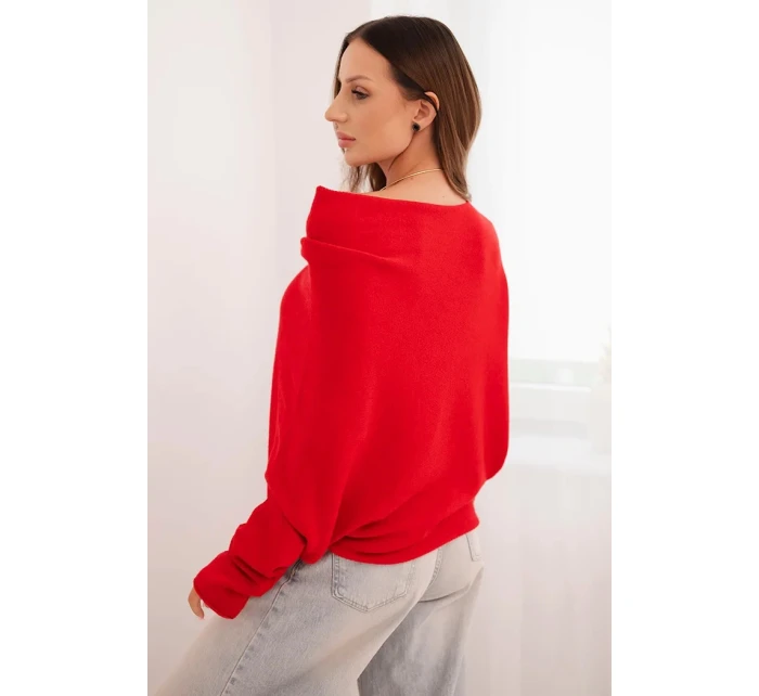 Dámsky asymetrický netopierí sveter viskóza červená