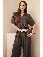 Dámský viskózový model 22185775 komplet se širokými kalhotami hnědý - K-Fashion Dámský viskózový model 22185775 komplet se širokými kalhotami hnědý - K-Fashion