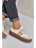 Zazoo N1068S6 Skórzane Niskie Sneakersy Damskie Na Platformie Beżowe