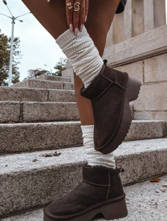 Dámske snehové topánky Milora z prírodného semišu s kožušinou - chocolate